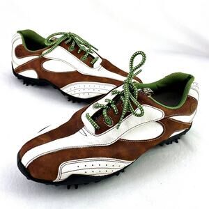FootJoy LoPro collection Brown White Womens Golf Shoe Green Laces 97114 Sz 8M
